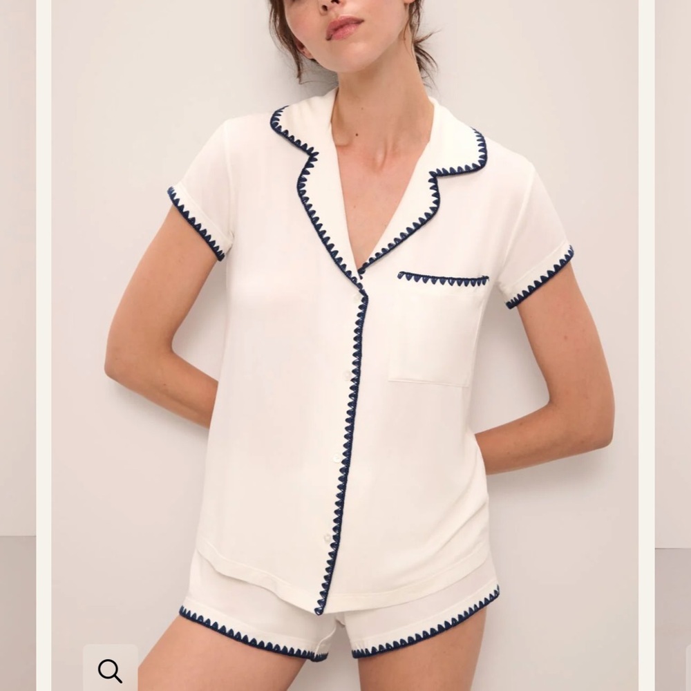 Eberjey White and Blue Classic Pajama Set